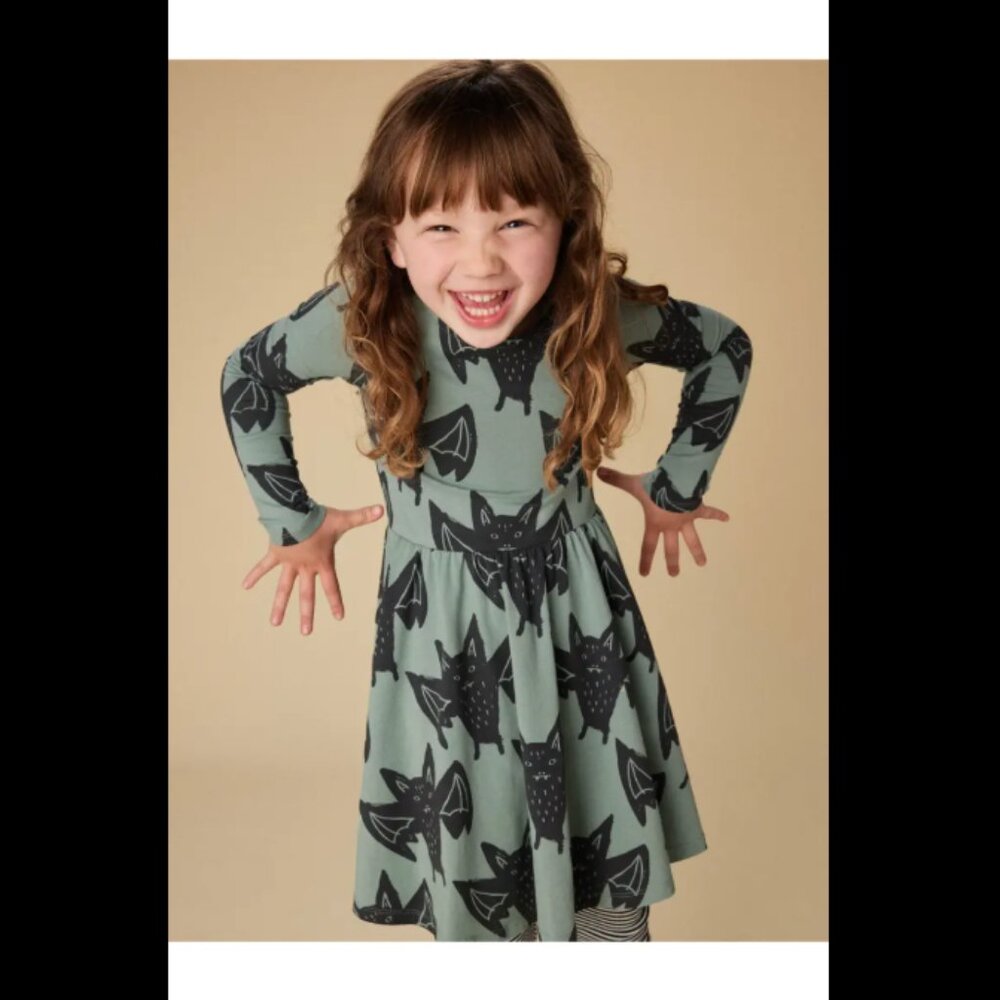 Tea Collection Teal Bat Print Ballet Dress Size 5 Girl's